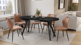 Mazzoni ALMO Zwart mat / zwarte poten - OVALE UITSCHUIFTAFEL 120-220 cm VOOR 10-12 PERSONEN