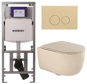 QeramiQ Dely Swirl Toiletset - 36.3x51.7cm - Geberit UP320 Burda inbouwreservoir - slim zitting - bedieningsplaat beige - ronde knoppen - beige 0701131/SW1102365/SW1000770/SW1026259
