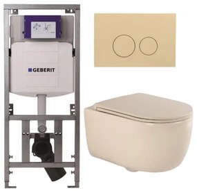 QeramiQ Dely Swirl Toiletset - 36.3x51.7cm - Geberit UP320 inbouwreservoir - met Burda frame - slim zitting - bedieningsplaat beige - ronde knoppen - beige 0701131/SW1102365/SW1000770/SW1026259