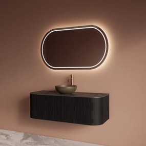 Gliss Design Alluro badmeubel ribbelfront met ronding links/rechts 120cm black en zwart leisteen toppaneel