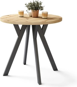 ALMO 80 Eiken Artisan / zwarte poten – ronde tafel met Y-poten, loft/industrieel voor keuken, woonkamer en eetkamer