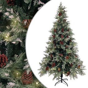 vidaXL Kerstboom met LED's en dennenappels 195 cm PVC en PE groen wit