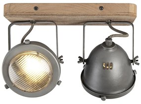 Industriële spot staal met hout kantelbaar 2-lichts - Emado