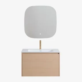 Badkamermeubelset In Hout Met Geïntegreerde Wastafel Jacob Natuurlijk Hout & Vierkant Led En Anticondens 75x75 Cm Tobie & Goud ↑20 - Sklum
