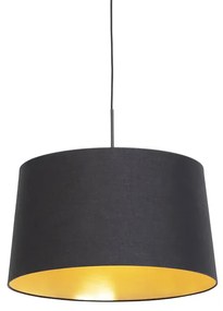 Stoffen Eettafel / Eetkamer Hanglamp met katoenen kap zwart met goud 50 cm - Combi Klassiek / Antiek E27 cilinder / rond rond Binnenverlichting Lamp