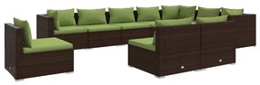 vidaXL 10-delige Loungeset met kussens poly rattan bruin