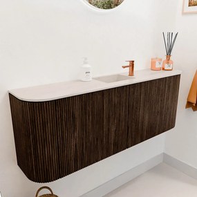 Mondiaz Joya DLux 115cm toiletmeubel ronding links/rechts walnut met wastafel faye midden 1 kraangat meli