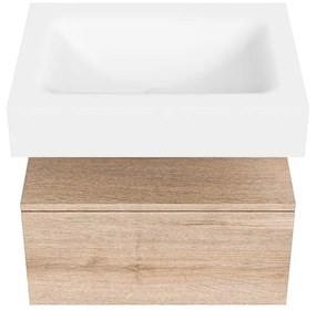 Zaro Alan badmeubel 60cm washed oak 1 lade met vrijhangende wastafel cloud midden 1 kraangat talc