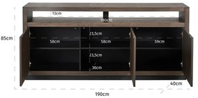 Richmond Interiors Oakura Brown Modern Dressoir Bruin Eiken - 190x40x85cm.