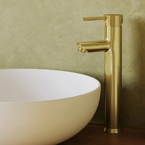 Saniclear Brass Curved verhoogde wastafelkraan geborsteld messing - mat goud