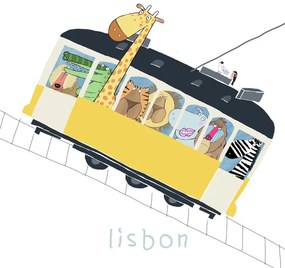 Ilustratie Famous Lisbon Tram with Jungle Animals, Carla Daly
