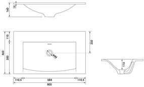 Brauer Glacier wastafel fine stone 80cm zonder kraangat wit mat