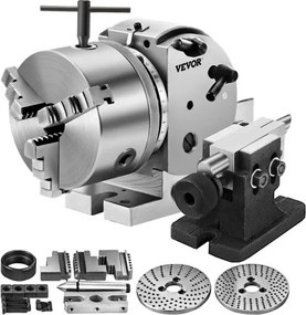 VEVOR verdeelkop met MT2 spankop, draaitafel met indexering, centerhoogte 101,6 mm, 23 kg verdeelkop, draaitafel met platen, stevige ondersteuning voor het werkstuk