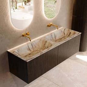Mondiaz Kurve-dlux 140cm badmeubel shadow met 2 lades en wastafel stor small dubbel zonder kraangat glace