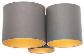 Stoffen Plafondlamp taupe met gouden binnenkant 3-lichts - Multidrum Modern E27 rond Binnenverlichting Lamp
