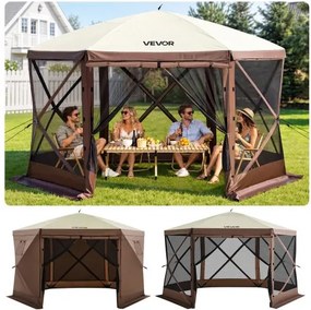 VEVOR Paviljoentent, 3,6 x 3,6 m, 6-zijdige pop-up campingtent met gaasramen, draagtas, grondpinnen, grote schaduwtent voor kamperen, gazon en achtertuin