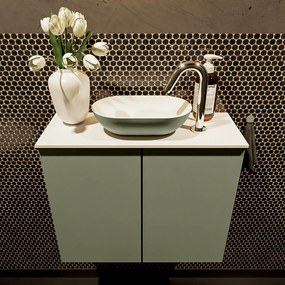 Mondiaz Fowy toiletmeubel 60cm army met legergroene waskom midden en kraangat