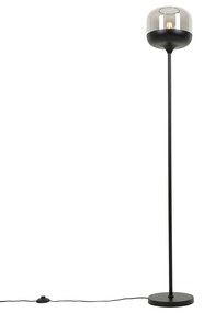 Design vloerlamp zwart met goud en smoke glas - Kyan