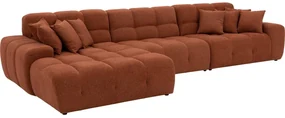 Goossens Excellent Bank Kubus - 40 X 40 Cm Stiksel oranje, stof, 1,5-zits, modern design met chaise longue links