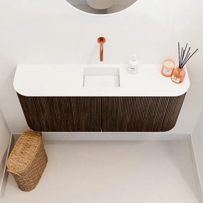 Mondiaz Joya 105cm toiletmeubel ronding links/rechts walnut met wastafel faye midden zonder kraangat talc