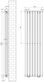 Eastbrook Tunstall dubbele radiator 50x180cm 1666W zwart mat