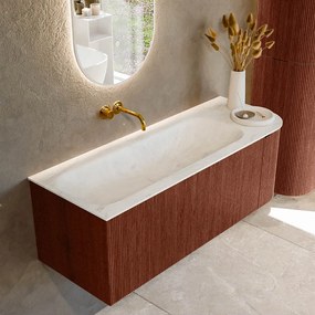 Mondiaz Kurve-dlux 125cm badmeubel ronding rechts ruby met 1 lade en deur en wastafel big medium links zonder kraangat opalo