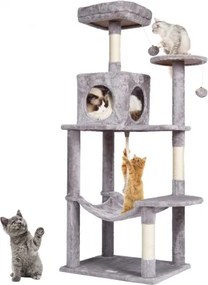 VEVOR Kattenboom voor Binnenkatten, 142 cm Kattentoren met Kattenhuis, Sisal Krabpaal, Hangmat, Bovenzitstok, Springplatforms, Groot Kattenhuis met Hangbal, Kattenmeubel Activiteitencentrum, Lichtgrijs