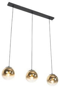 Eettafel / Eetkamer Art Deco hanglamp zwart met goud glas langwerpig 3-lichts - pallon Art Deco E27 Binnenverlichting Lamp