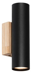 Moderne wandlamp zwart met hout 2-lichts - Jeana Modern, Industriele / Industrie / Industrial GU10 cilinder / rond Binnenverlichting Lamp