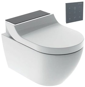 Geberit AquaClean Tuma Comfort Douchewc zwart glas decorplaat met zwarte wandbediening wit SW87554 / SW107039