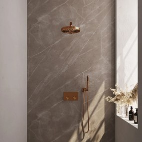 Brauer Stripe inbouw regendouche met 25cm hoofddouche, rechte muurarm en staafhanddouche set 25 koper geborsteld PVD
