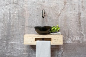 Saniclear Seba fonteinset met eiken plank, zwarte waskom en verouderd ijzer kraan voor in het toilet