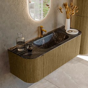 Mondiaz Kurve-dlux 130cm badmeubel ronding links/rechts dusk met 1 lade en 2 deuren en wastafel big small midden 1 kraangat lava