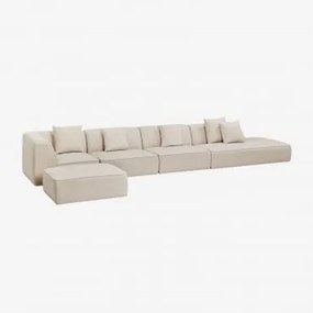 4-delige Modulaire Hoekbank Met Rechter Chaise Longue En Gestoffeerde Poef Cardea Chenille Crèmebeige - Sklum