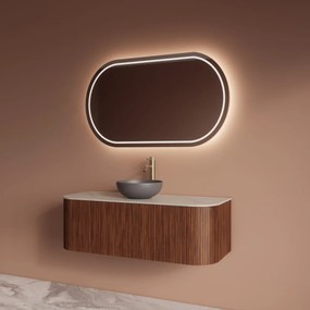 Gliss Design Alluro badmeubel ribbelfront met ronding links/rechts 120cm walnut en wit marmer toppaneel