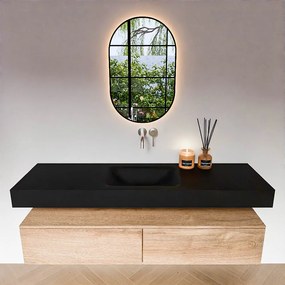 Zaro Alan badmeubel 160cm washed oak 2 lades met vrijhangende wastafel cloud midden zonder kraangat urban