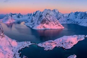 Kunstfotografie Aerial view of snowy fjord and, Roberto Moiola / Sysaworld, (40 x 26.7 cm)
