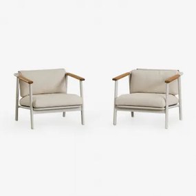 Pack Van 2 Fauteuils In Aluminium En Bouclé Stof Yervin Parelwit - Sklum