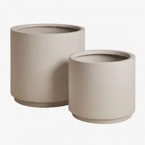 Set Van 2 Bloempotten Ø35 Cm / Ø45 Cm In Polyresin Saturnus Zand Grijs - Sklum