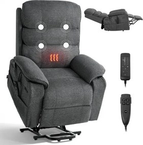 VEVOR elektrische tv-relaxfauteuil, relaxfauteuil met liftfunctie, verwarming en massagefunctie, traploos verstelbare stoel voor senioren, massagestoel met chenille bekleding en afstandsbediening, donkergrijs