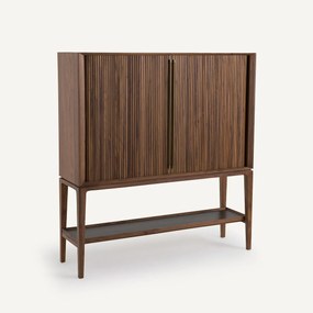 Walnoot en lederen highboard/bar, Liamca