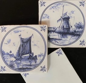 Terre d'Azur Friesland wandtegel met decor 13x13cm ivoor - 6 stuks