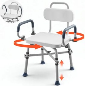 VEVOR draaibare douchestoel met armleuningen en rugleuning, draagvermogen tot 227 kg, draaibare badstoel voor douchecabine, in hoogte verstelbare badstoel voor senioren en mensen met een beperking