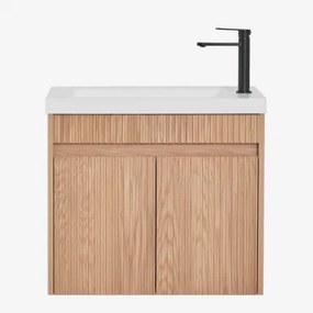 Narek Zwevend Houten Badkamermeubelset Met Geïntegreerde Wastafel Ash Brown & Spiegelloze & Mat Zwart ?20 Cm Met Aftapkraan Zonder Overloop Alameda -