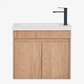 Narek Zwevend Houten Badkamermeubelset Met Geïntegreerde Wastafel Ash Brown & Spiegelloze & Mat Zwart ↑20 Cm Met Aftapkraan Zonder - Sklum