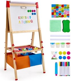 VEVOR kunst-ezel voor kinderen, 3-in-1 houten kunst-ezel, dubbelzijdig, met magnetisch whiteboard, krijtbord, papierrol, verstelbaar tekenbord met schilderaccessoires, voor kinderen vanaf 3 jaar
