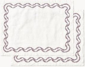 Handgeborduurde placemats Ivy van gewassen linnen, 2-delig