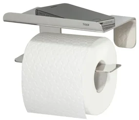 Tiger Colar Toiletrolhouder - zonder klep - met planchet - zelfklevend - gepolijst RVS 1314230346