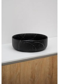Riho Marmic Round Waskom 34.6x34.6x11.4cm Keramiek rond marmer mat zwart W031005M01