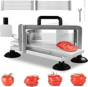 VEVOR Commerciële Tomatensnijder, 1/4"+3/8"+3/16" Tomatensnijder, Robuuste tomatensnijder van roestvrij staal, Handmatige groentesnijder, voor het snijden van tomaten, komkommers, bananen, enz.